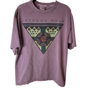VINTAGE | 90s Jackson Hole Single Stitch Graphic Tee - Mauve Purple - Sz Large